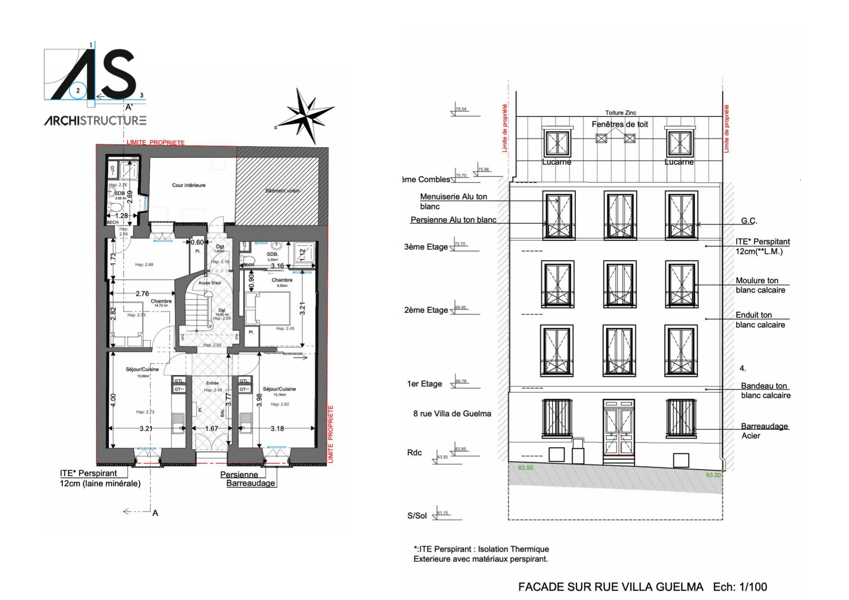 Paris — plan et façade Villa Guelma